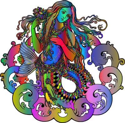 vintage mermaid line art polyprismatic