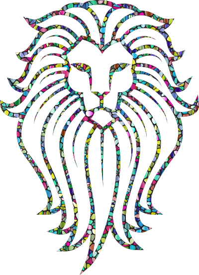 polyprismatic tiled lion face tattoo with background