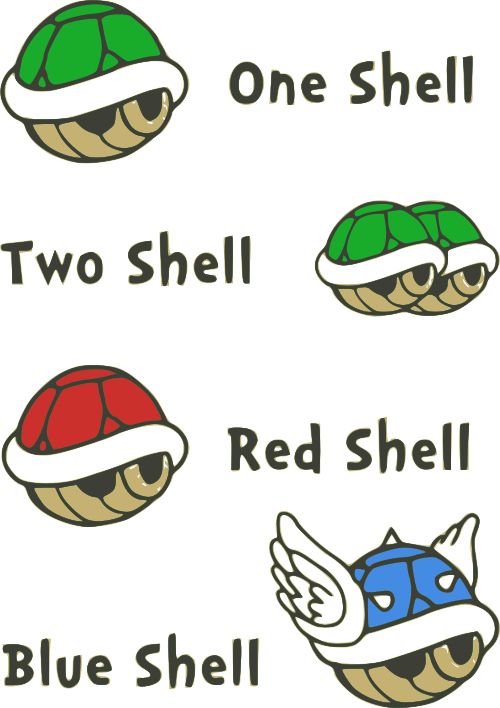 super mario bros one shell, two shell, red shell, blue shell
