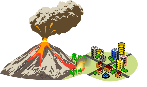 volcano eruption near the city