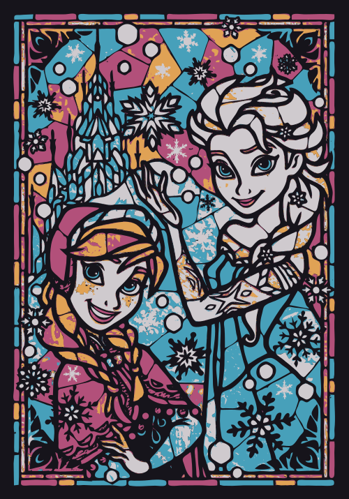Elsa and Anna stained glass