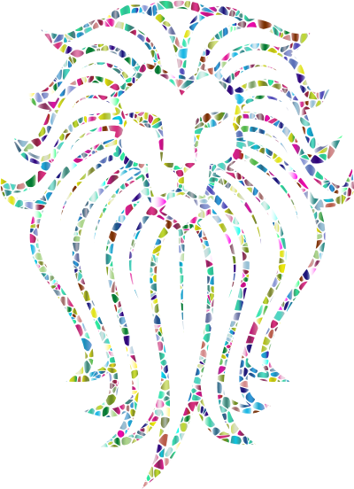polyprismatic tiled lion face tattoo