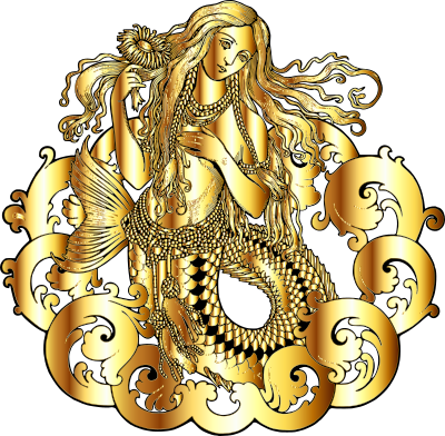 vintage mermaid line art gold