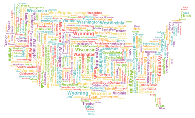 America States And Capitals Word Cloud No Background