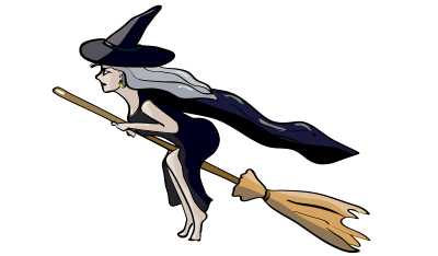 witch flying on broom isolated