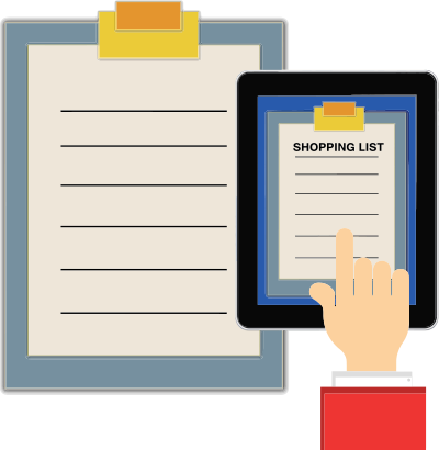 shopping list clipboard tablet