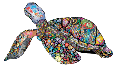 Floral Sea Turtle Line Art 2 Prismatic