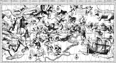 celestial map of the northern and southern sky using a mercator projection