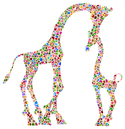 Polychromatic Tiled Mother And Child Giraffe Silhouette Variation 2 No Background