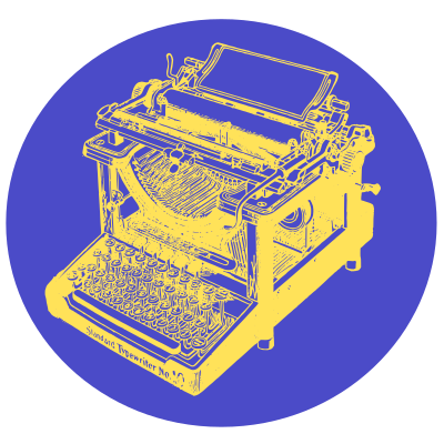 type writer in blue circle